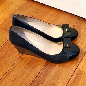 Cole Haan Navy leather wedge with bow